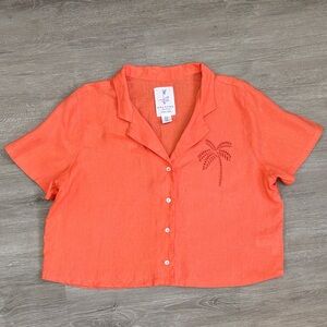 Women’s Calypso St. Barth Orange Button-Down linen cottage core colorful Shirt